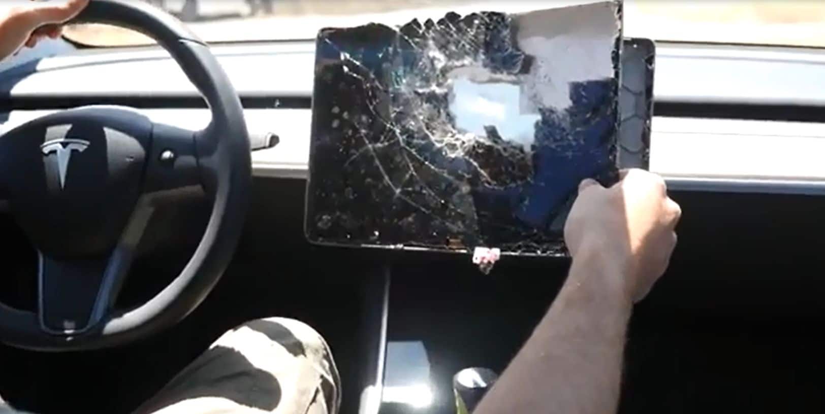 Cracked Android touch panel in car dashboard