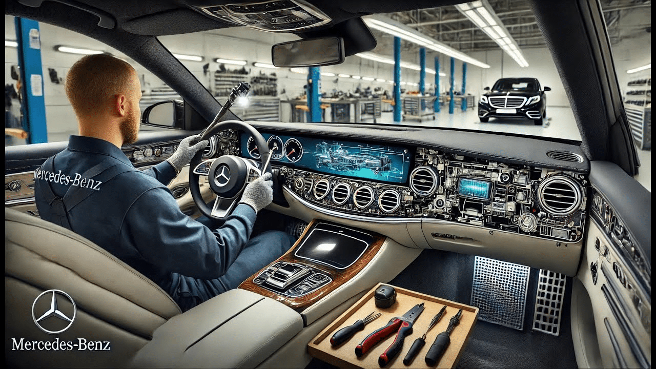 Demontage des Armaturenbretts und Überprüfung des Kabelbaums während der Apple CarPlay installation.