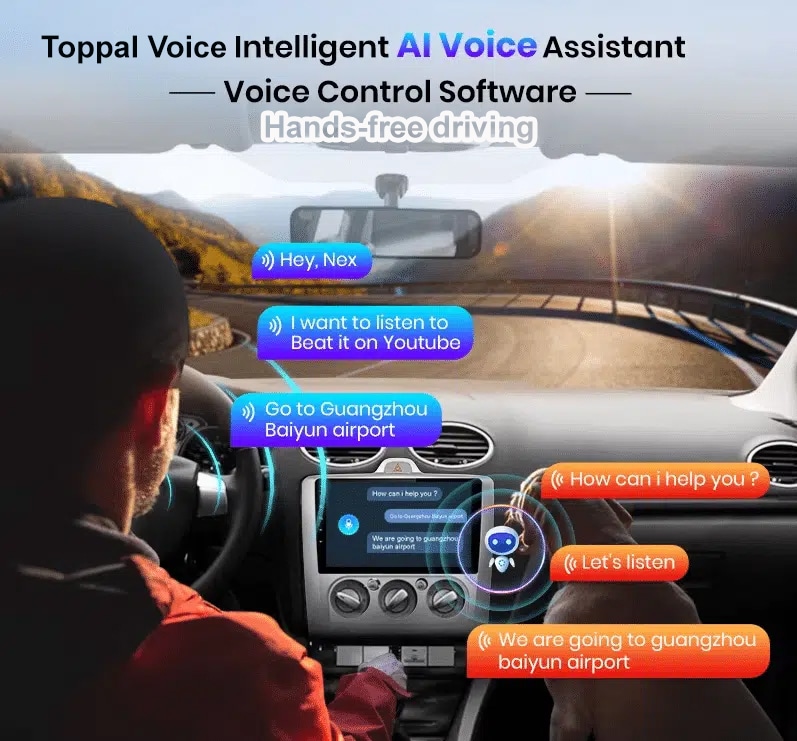 Hands-free in-car AI voice assistant reducing distracted driving risk