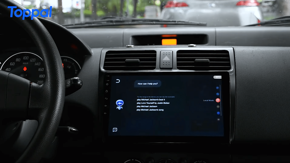 Toppal AI Voice Assistant on an Android car head unit screen