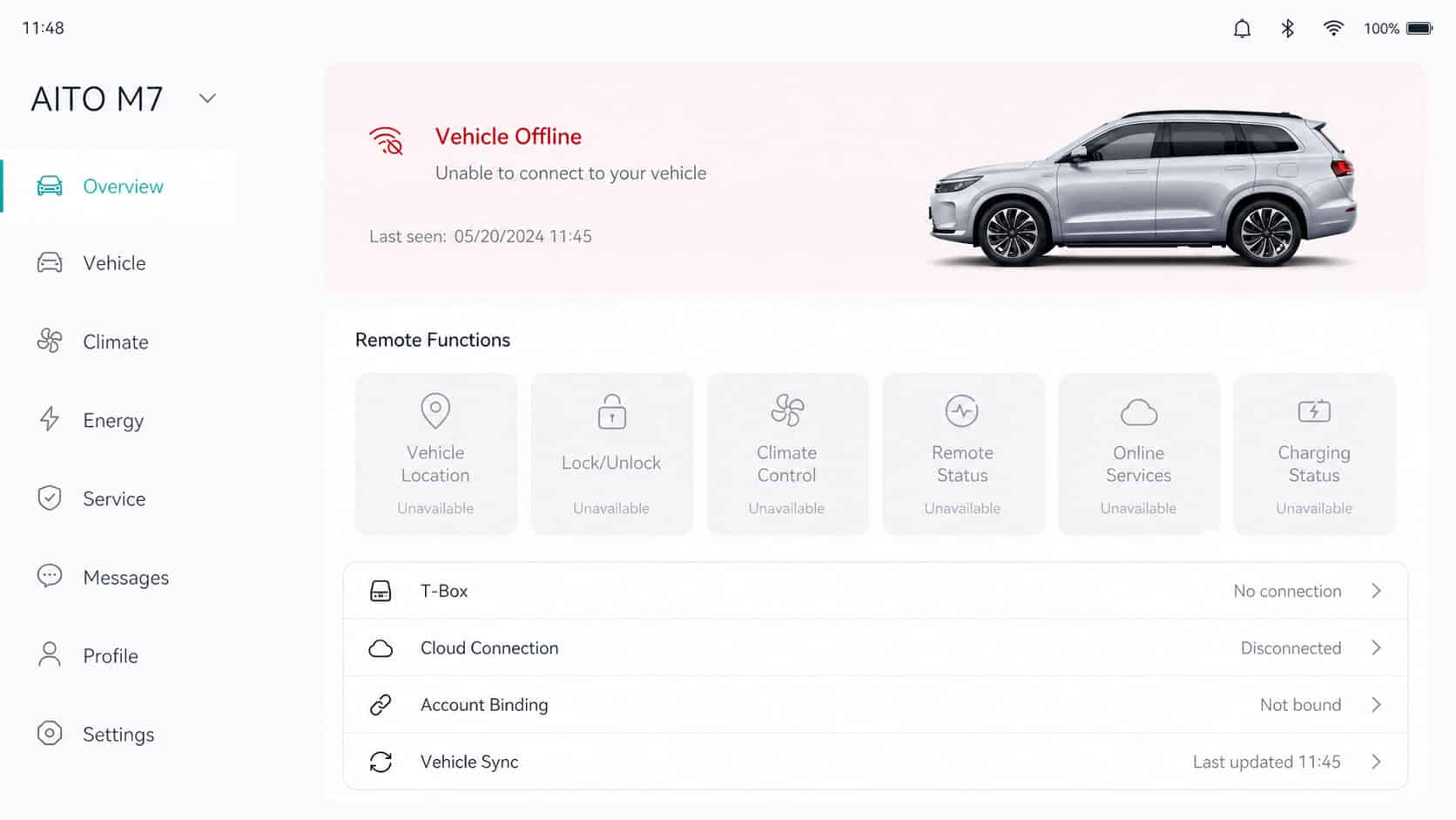 AITO remote diagnosis for App offline vehicle offline and remote control not working